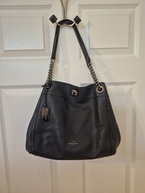 Coach 36855 Turnlock Dk Blue Pebbled Leather Bag Purse